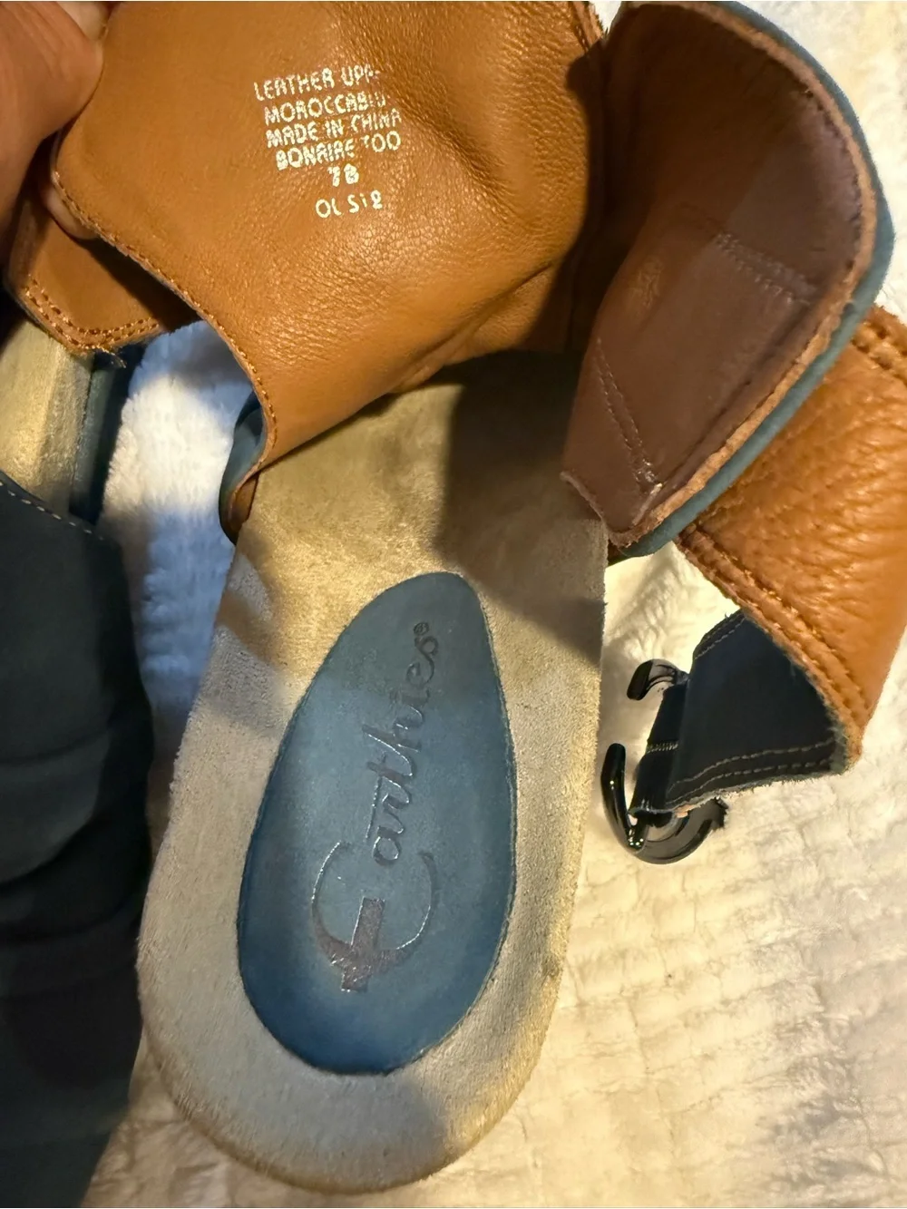 Comfortable Blue and Tan Leather Women’s Wedge Sandals